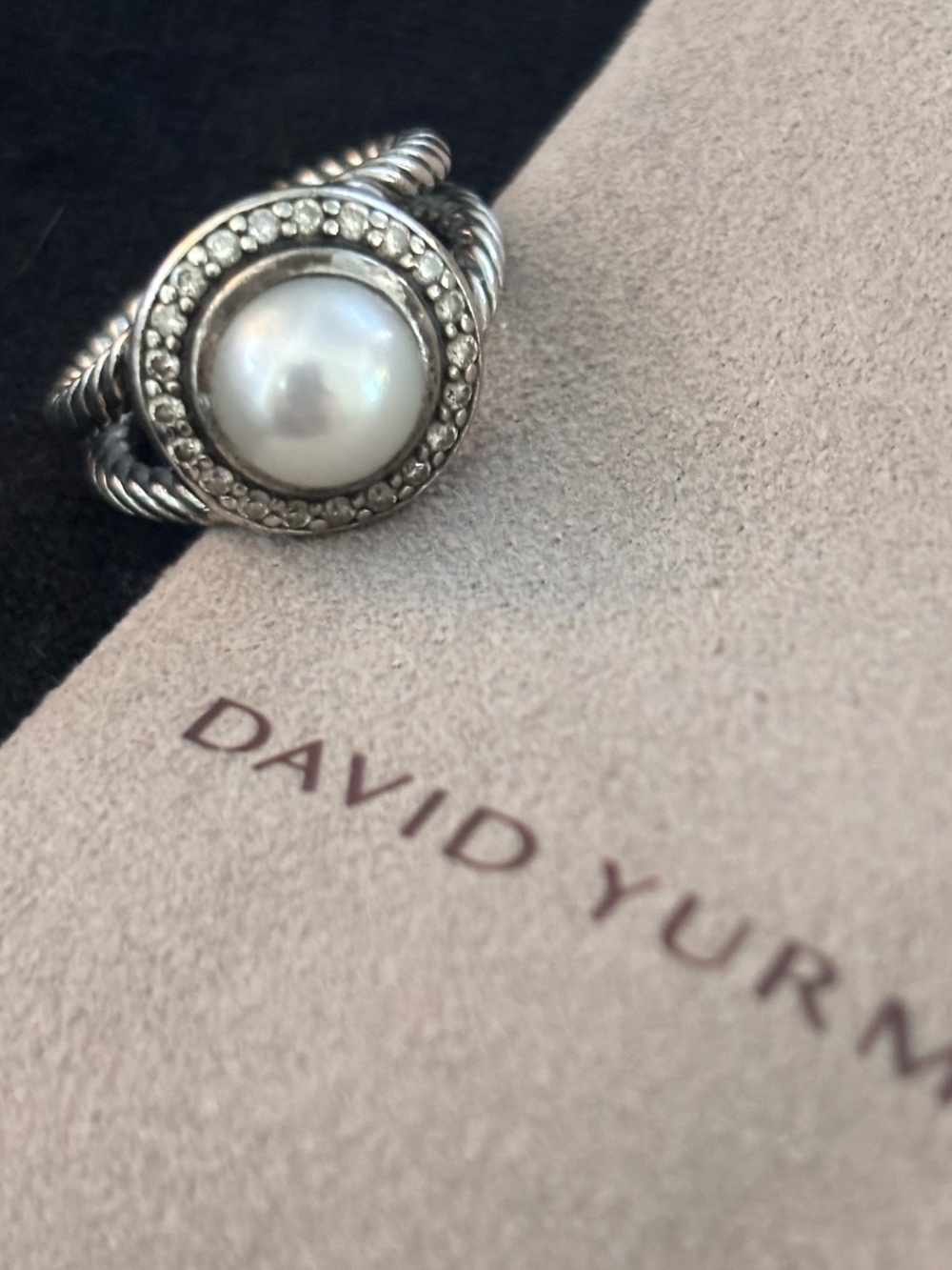 David Yurman Silver Cable Ring - Pearl and Diamond Halo - Albion collection - Picture 6 of 11